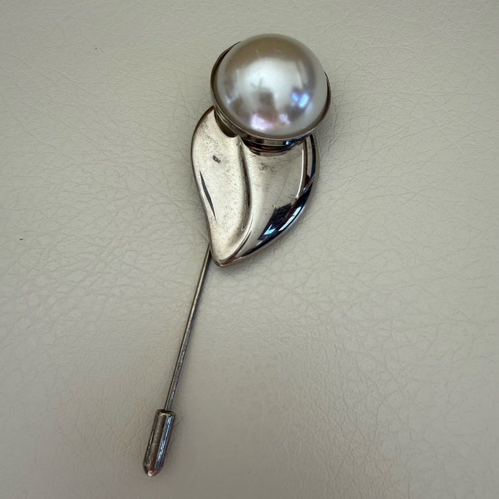 Salvatore Ferragamo Silver and Pearl Brooch